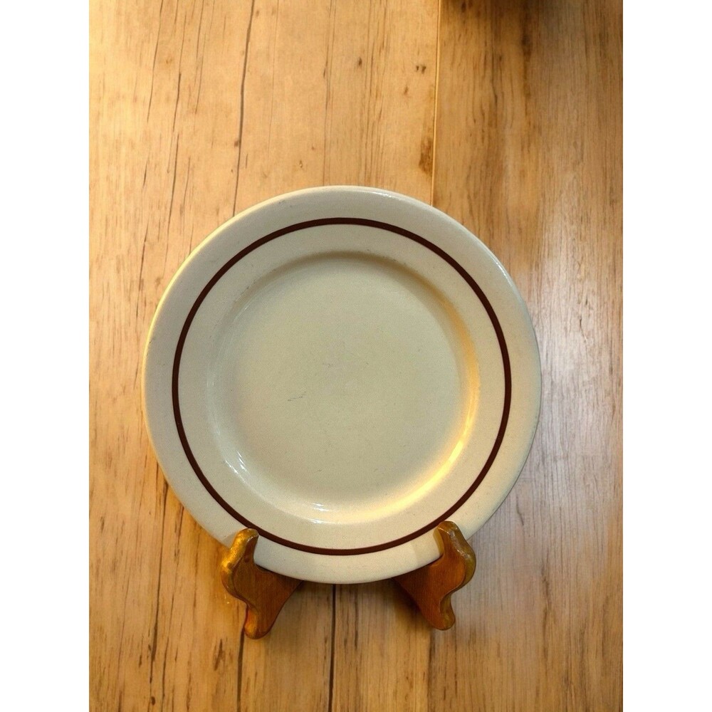Buffalo China Cafe VTG Restaurant Ware Tan w/Brown Rim 7" Heavy Salad Plate